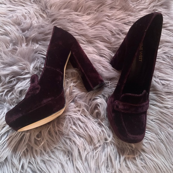 Velvet Burgundy Closed Toe  Heels - Picture 2 of 2